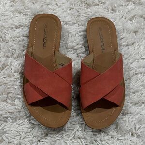 Soda Coral Vegan  Crisscross Slide Sandals